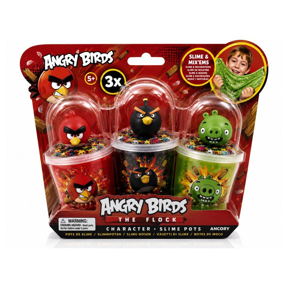 Blíster ANCORY con tres botes de slime y figuras de Angry Birds