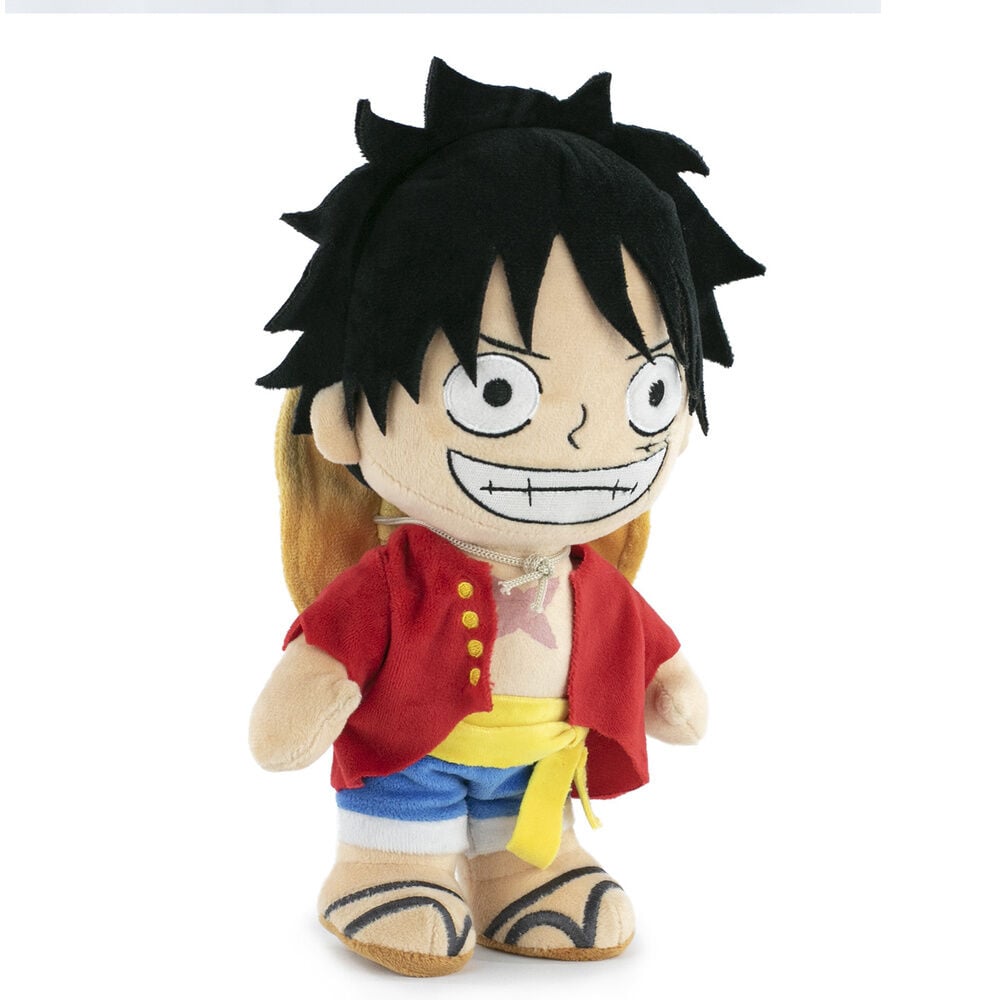 Peluche de Luffy de One Piece con chaleco rojo y fajín amarillo