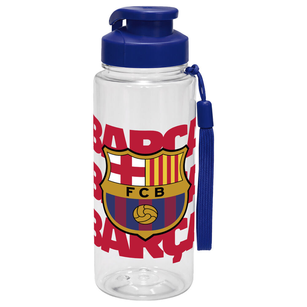 Botella translúcida FC Barcelona de 550 ml con tapa azul y correa