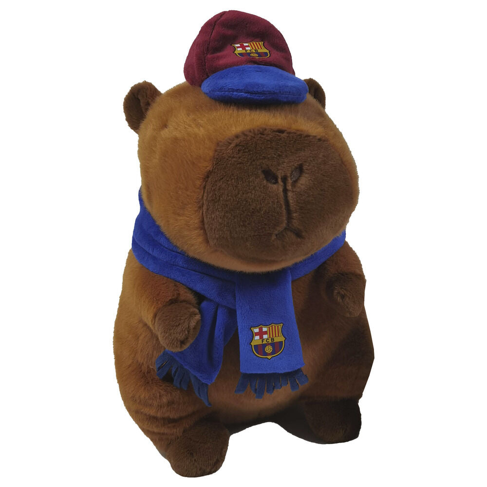 Peluche capibara del FC Barcelona con gorro y bufanda azulgrana