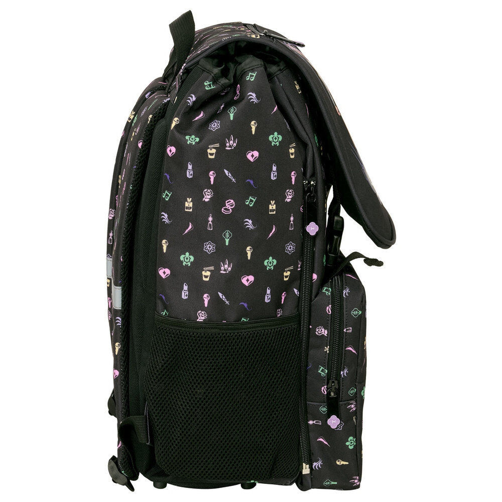 Mochila Sound SAFTA de Kpop Demon Hunters con diseño negro y estampado multicolor - 3
