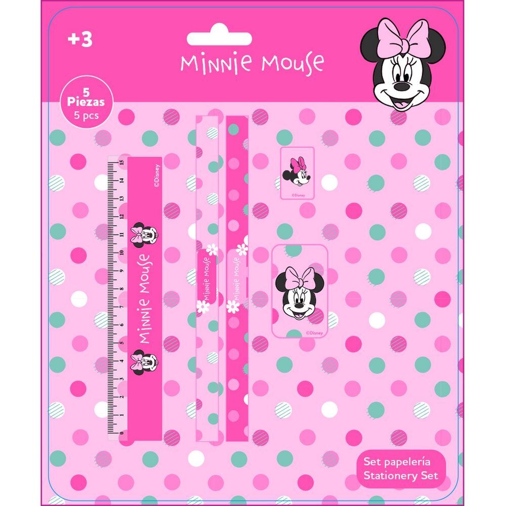 Set de papelería rosa de Minnie Mouse Disney con regla, lápices, sacapuntas y goma