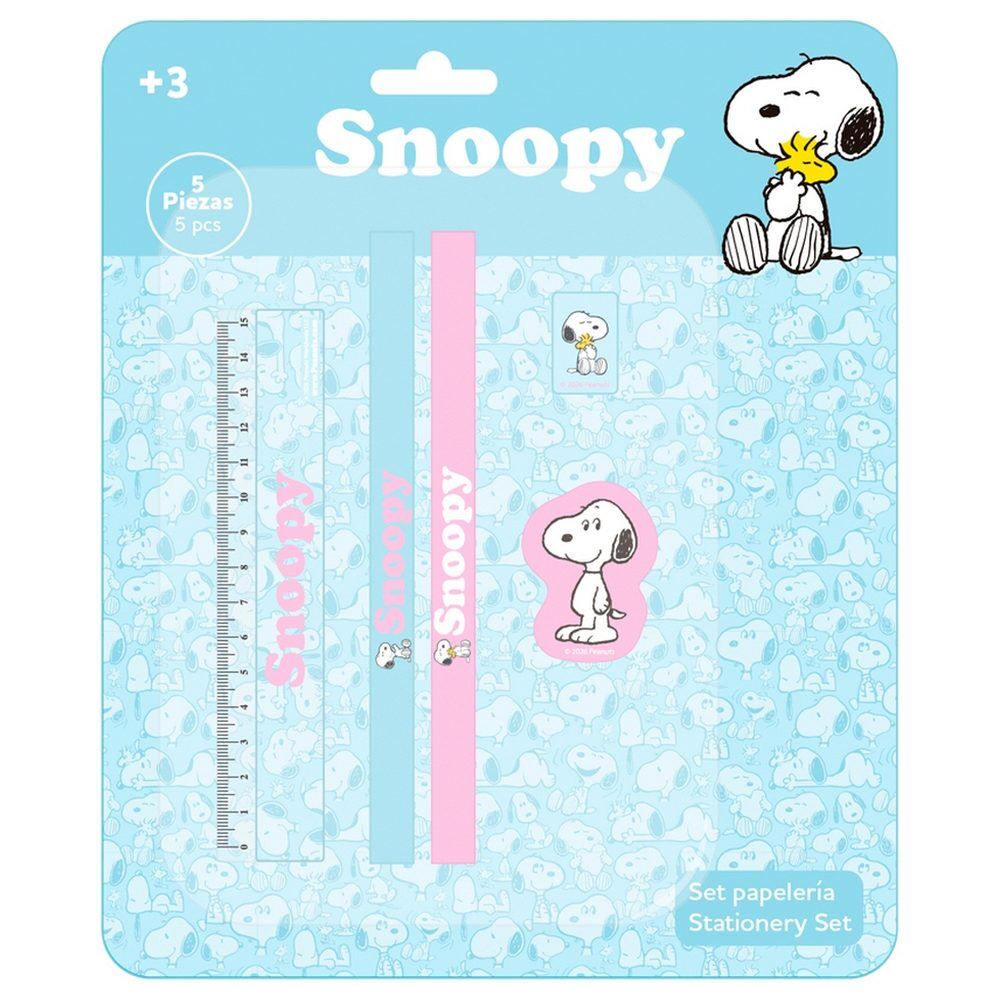 Set de papelería Snoopy SAFTA de 5 piezas en azul y rosa