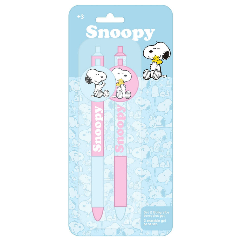 Set de dos bolígrafos borrables de gel Snoopy en azul claro y rosa