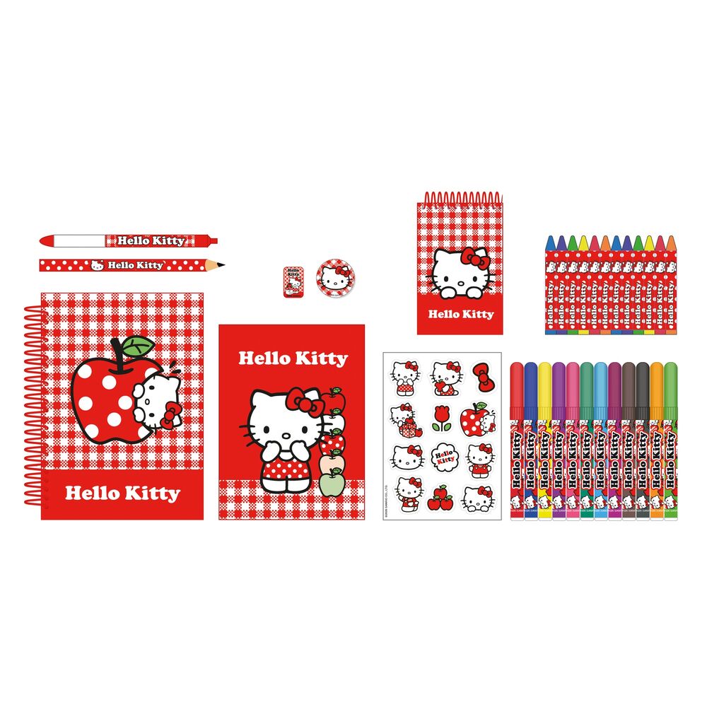 Set de actividades Hello Kitty SAFTA con cuaderno, ceras, rotuladores y pegatinas