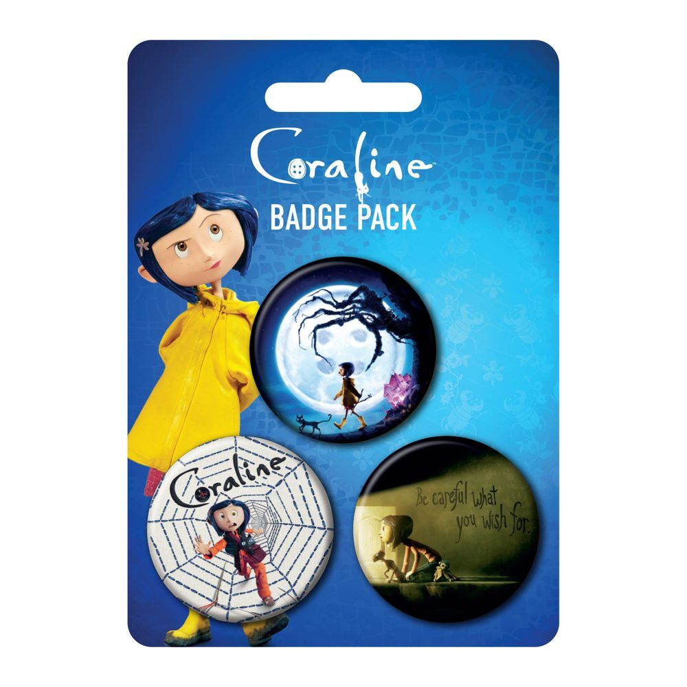 Set de 3 chapas de Coraline con diseños de la película
