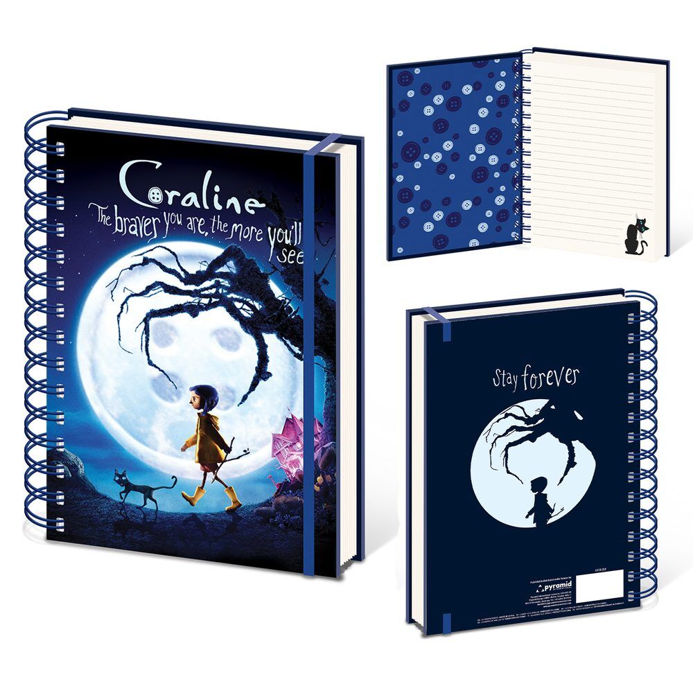Cuaderno A5 Coraline Other World azul con espiral y páginas rayadas