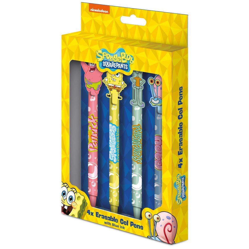 Set de cuatro bolígrafos de gel borrable de Bob Esponja con tinta azul