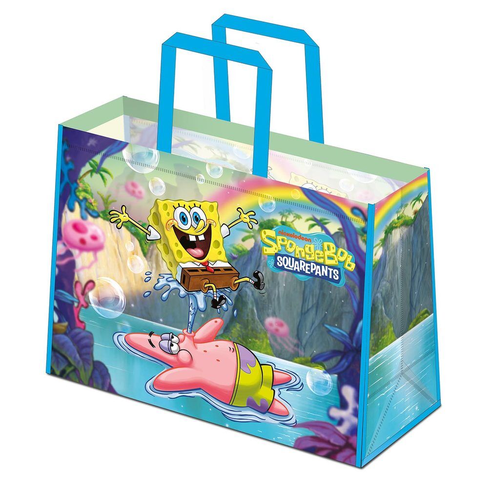 Bolsa shopping de Bob Esponja y Patricio con asas azules