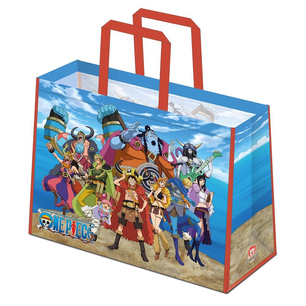 Bolsa shopping One Piece con personajes y asas rojas