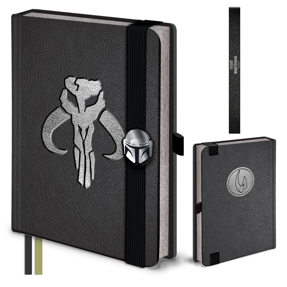 Cuaderno A5 negro de The Mandalorian con detalles plateados