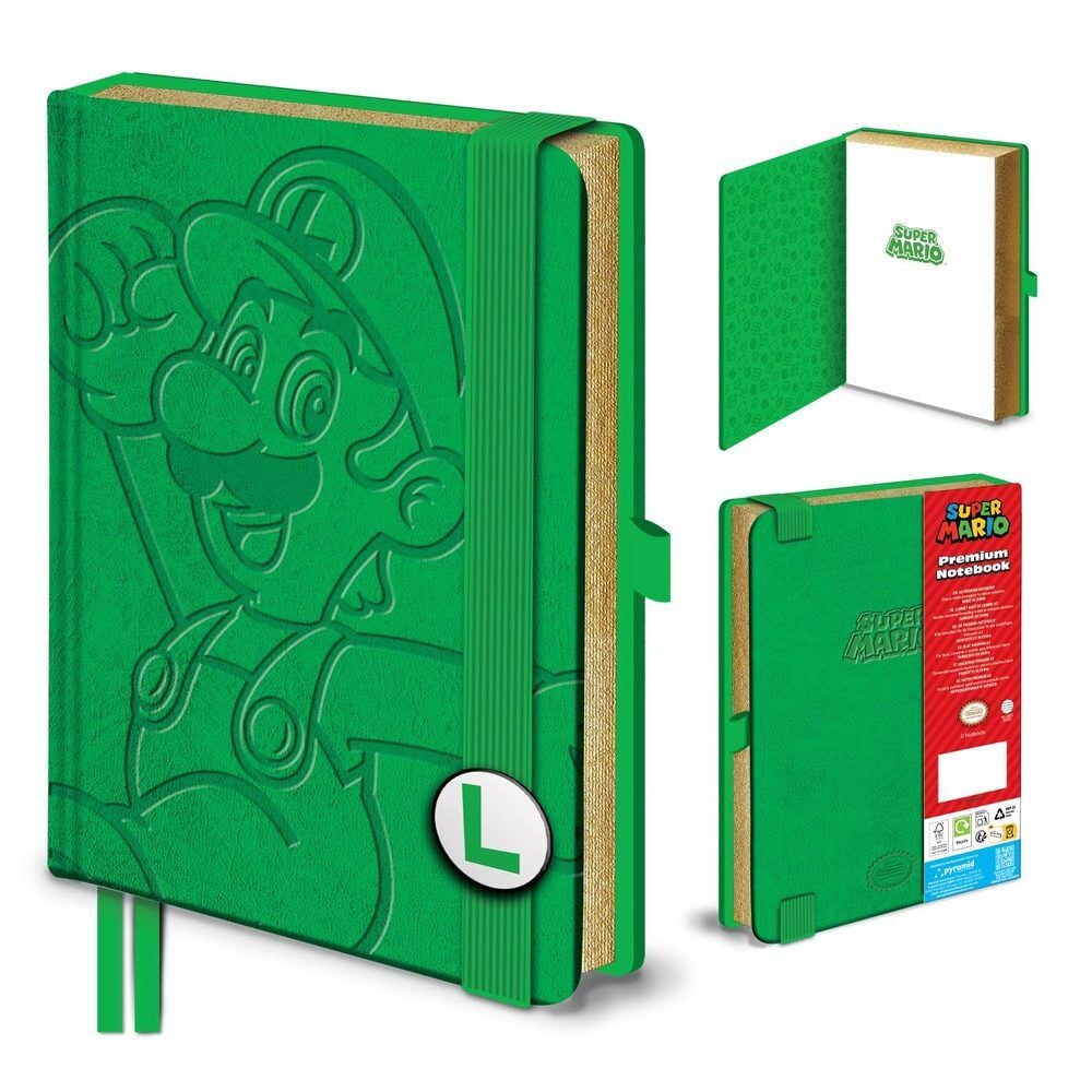 Cuaderno A5 verde de Luigi Super Mario con relieve