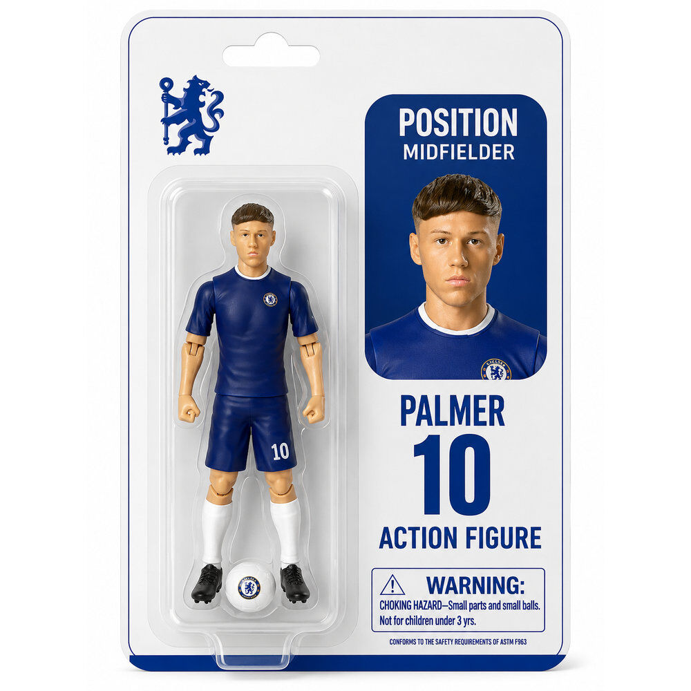 Figura articulada de Cole Palmer con equipación azul del Chelsea F.C.