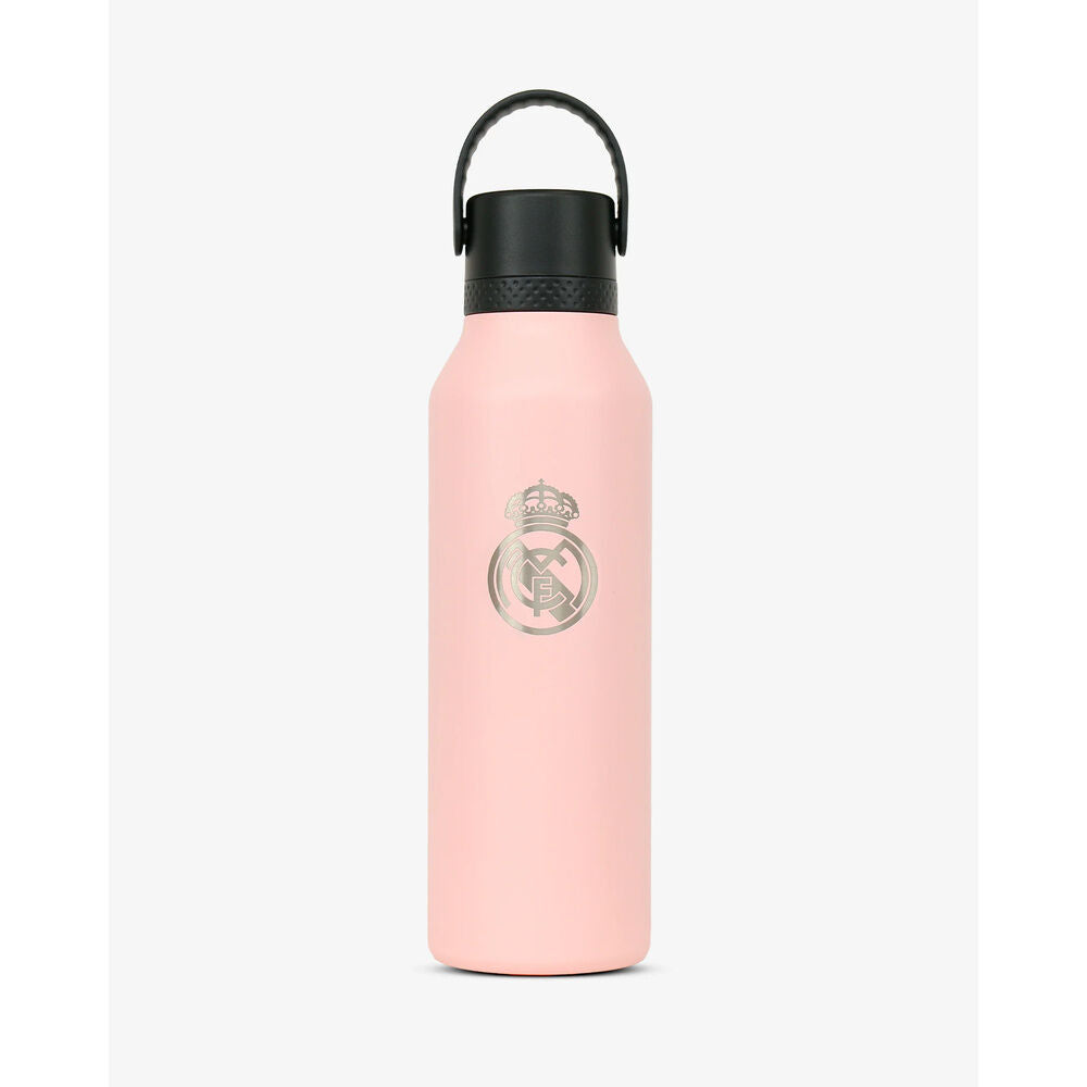 Botella termo rosa Cotton Candy del Real Madrid con tapón negro