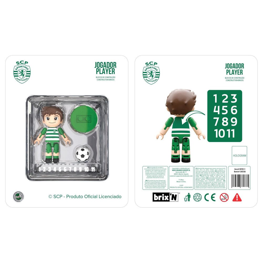 Figura de jugador del Sporting de Portugal con equipación verde y blanca y balón
