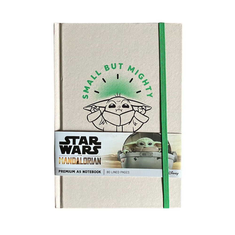Diario A5 de The Mandalorian con Grogu y cierre elástico verde