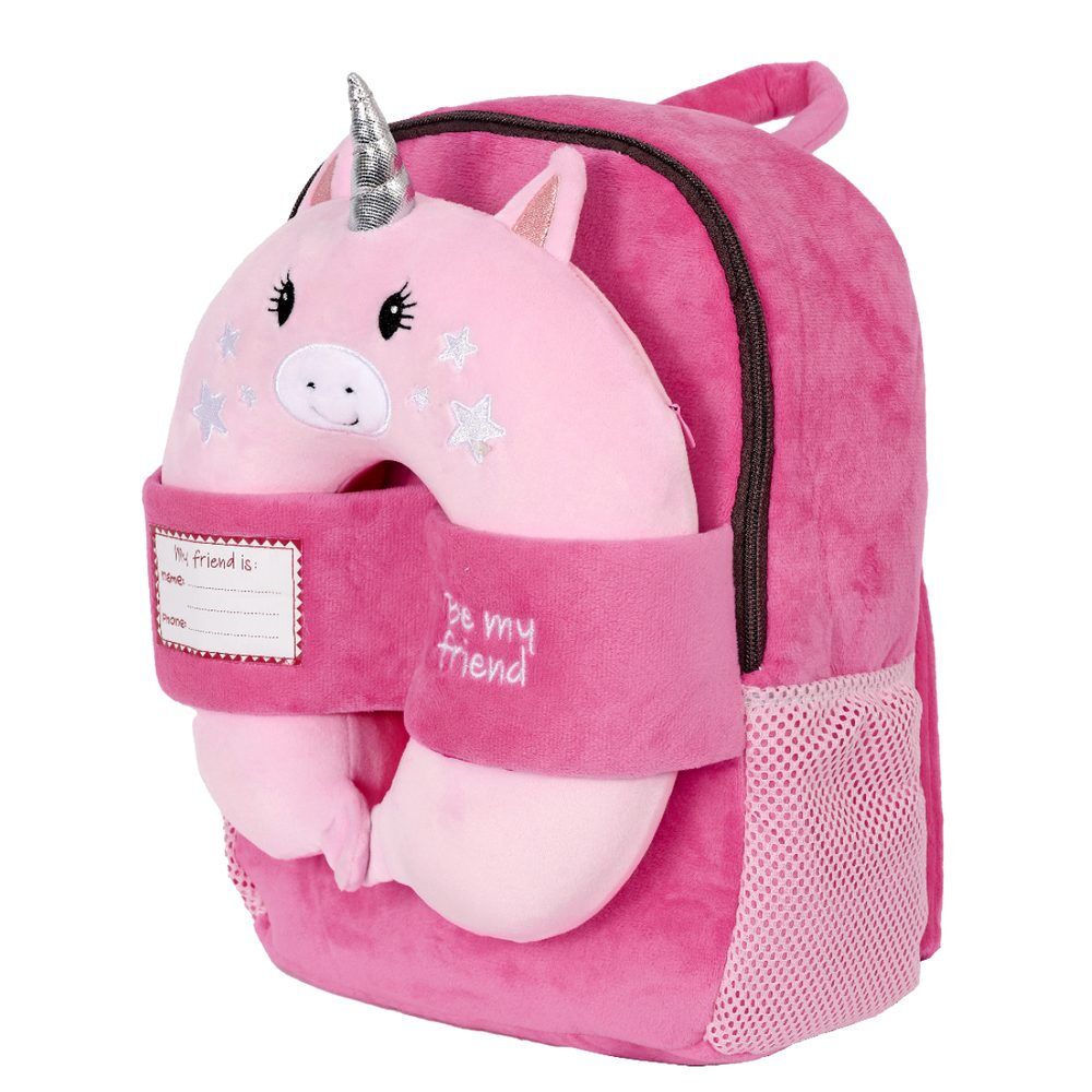 Mochila rosa PERLETTI con cojín frontal de unicornio