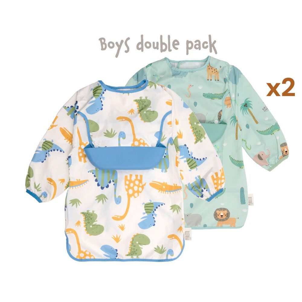 Set de 2 delantales impermeables PERLETTI con mangas largas y estampado de dinosaurios