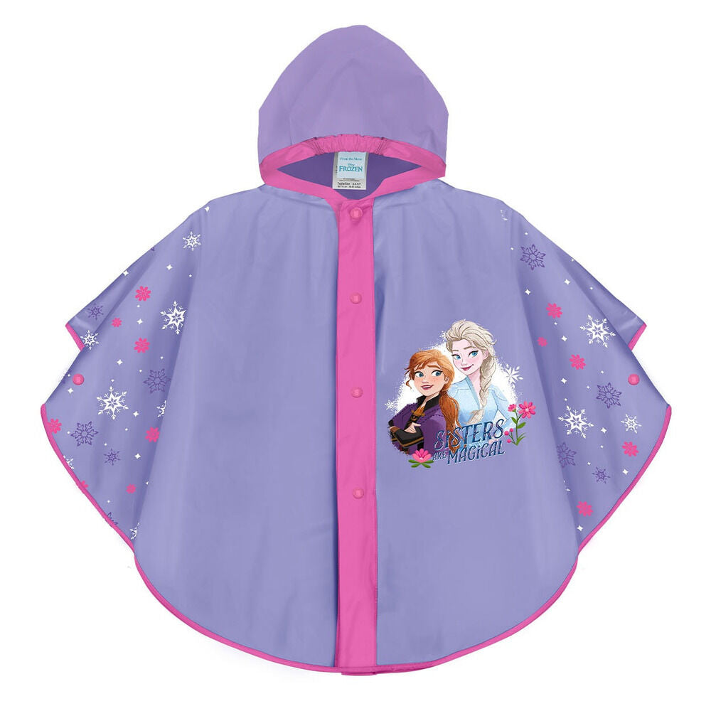 Chubasquero infantil Frozen lila con capucha, Anna y Elsa