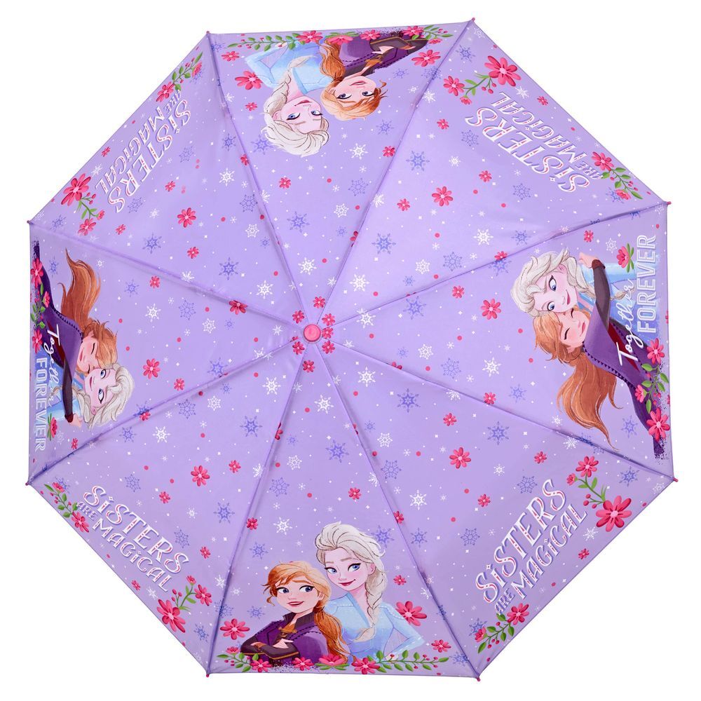 Paraguas plegable Frozen Disney lila con Elsa y Anna y funda coordinada - 3