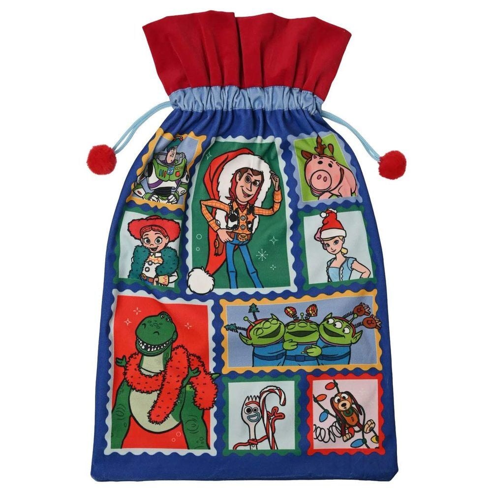Saco navideño azul y rojo de Toy Story con personajes Disney Pixar