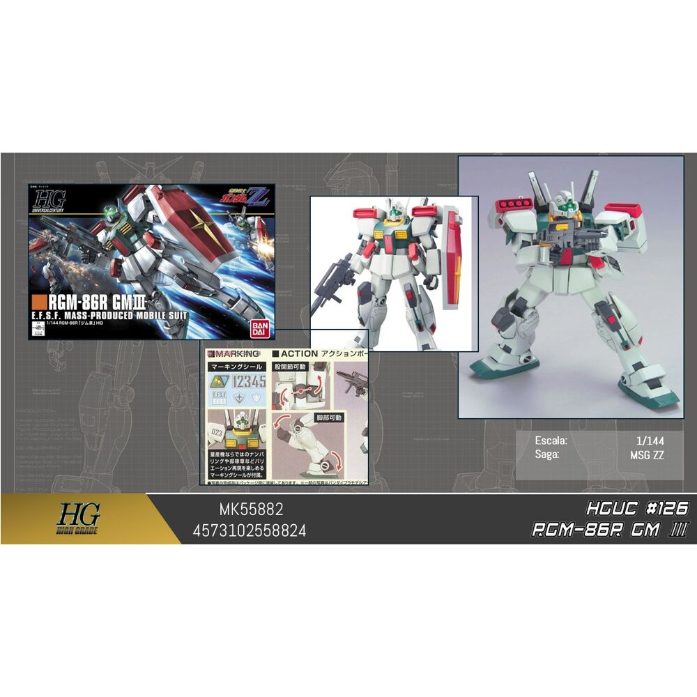 Maqueta HGUC 1/144 RGM-86R GM III de Gundam ZZ con rifle y escudo - 2