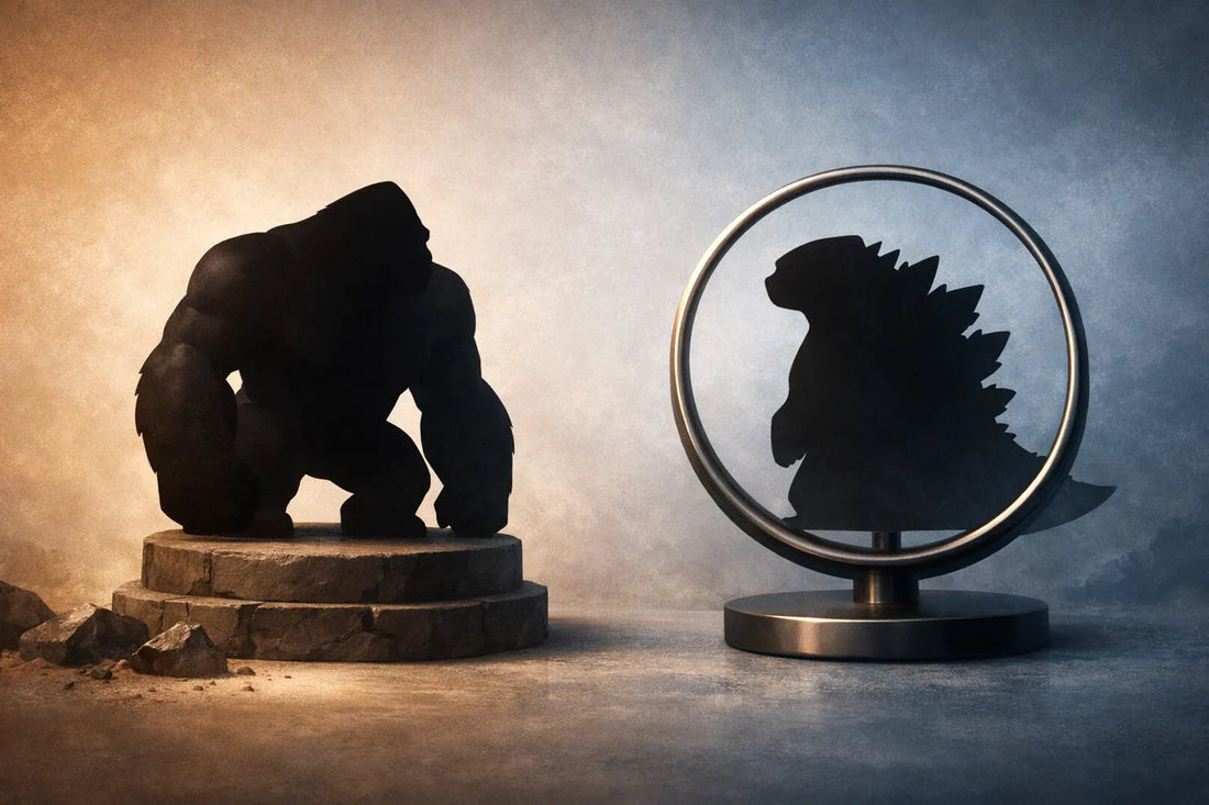 Ilustración editorial sobre ¿Qué opción de Godzilla y Kong elegir si se busca un coleccionable pequeño: una figura de Kong o un llavero Pocket POP?
