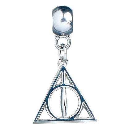 Colgante charm plateado con el símbolo Deathly Hallows de Harry Potter