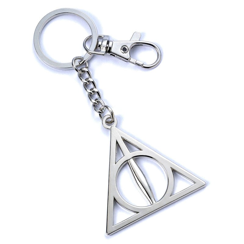 Llavero plateado de Harry Potter con símbolo de las Reliquias de la Muerte