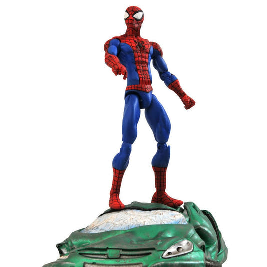 Figura de Spider-Man Marvel de 18 cm sobre base de vehículo verde