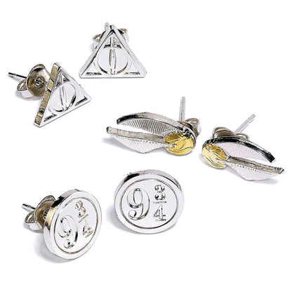 Set de pendientes Harry Potter con diseños Deathly Hallows y Golden Snitch - 5