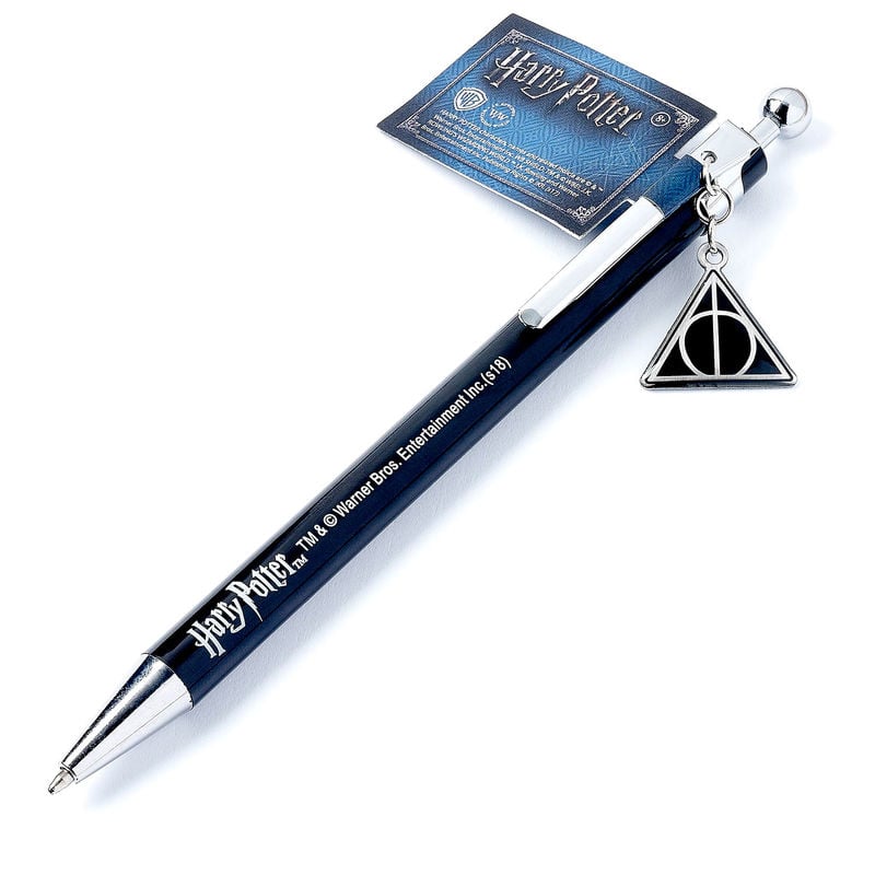 Bolígrafo azul oscuro de Harry Potter con colgante de las Reliquias de la Muerte