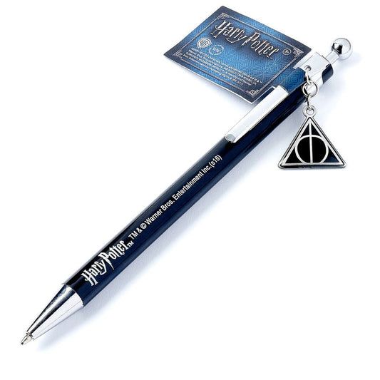 Bolígrafo azul oscuro de Harry Potter con colgante de las Reliquias de la Muerte