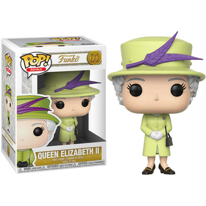 Figura Funko POP! de Queen Elizabeth II con atuendo verde lima y sombrero con pluma morada - 2
