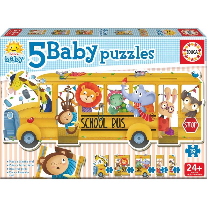 Puzzle Educa Baby School Bus con autobús amarillo y animales