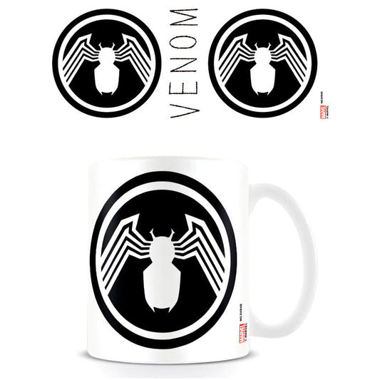 Taza blanca de cerámica Venom Marvel con logo de araña en blanco y negro - 2