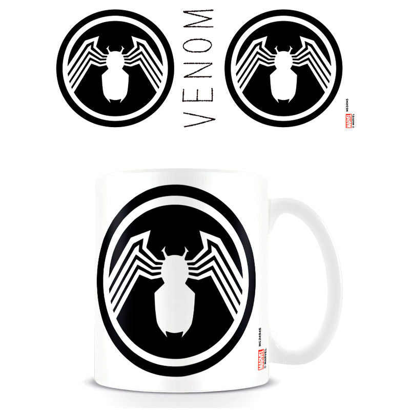 Taza blanca de cerámica Venom Marvel con logo de araña en blanco y negro - 2