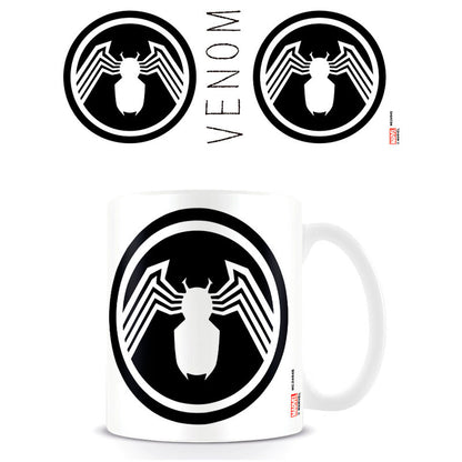 Taza blanca de cerámica Venom Marvel con logo de araña en blanco y negro - 2