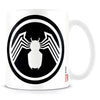 Taza blanca de cerámica Venom Marvel con logo de araña en blanco y negro
