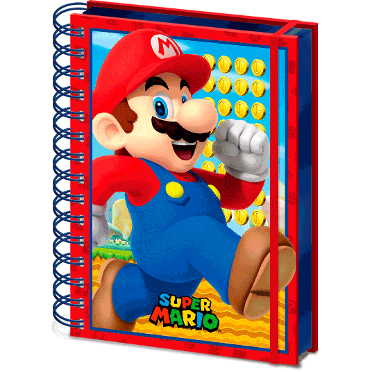 Cuaderno lenticular de espiral Super Mario Bros con Mario y monedas