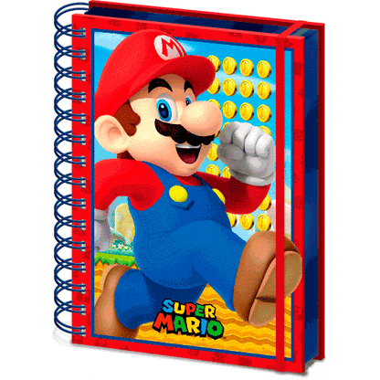 Cuaderno lenticular de espiral Super Mario Bros con Mario y monedas