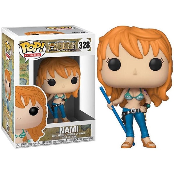 Figura Funko POP! de Nami de One Piece con bastón azul en su caja