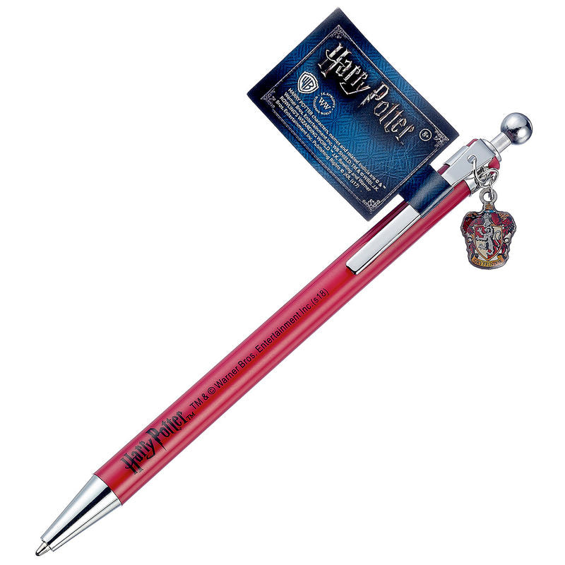Bolígrafo rojo de Harry Potter con escudo colgante de Gryffindor