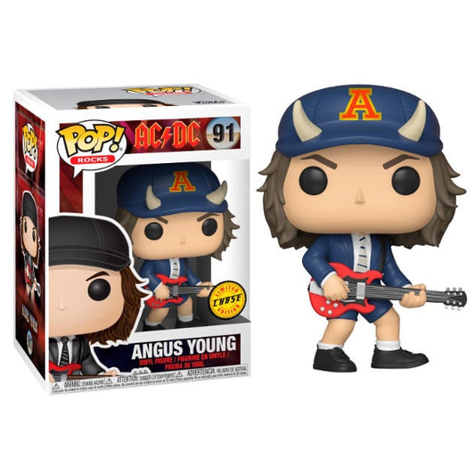 Figura Funko POP! Chase de Angus Young de AC/DC con guitarra roja