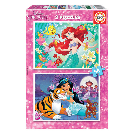 Caja con dos puzzles Disney de Ariel y Jasmine de 48 piezas