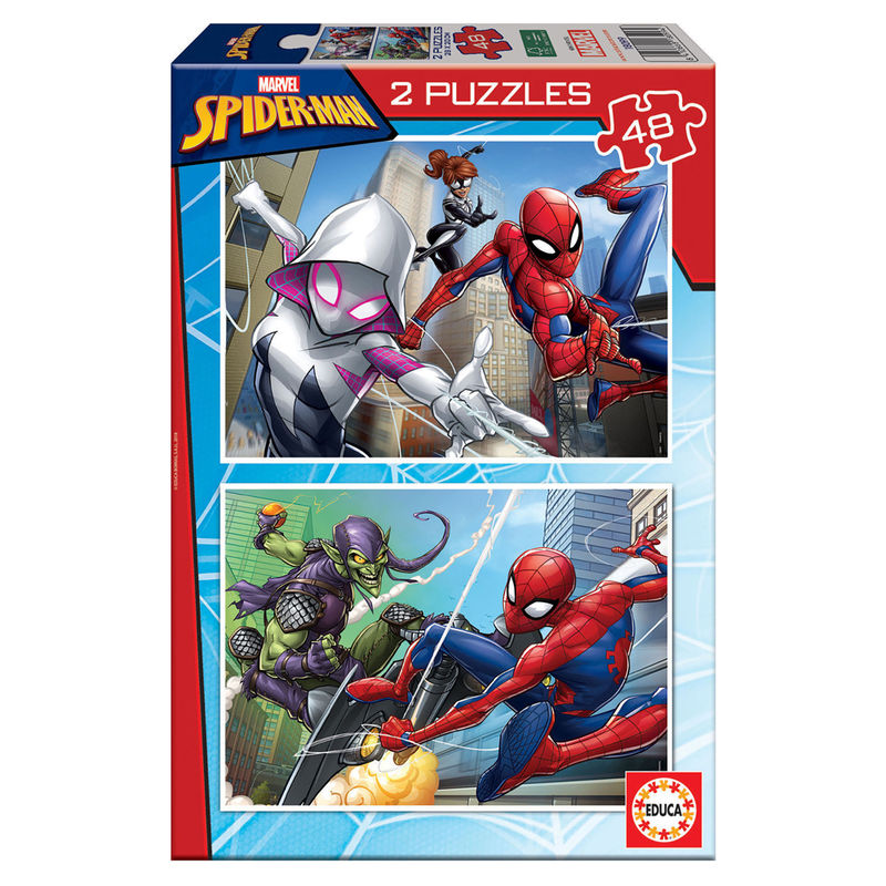 Caja con dos puzzles de Spider-Man Marvel de 48 piezas