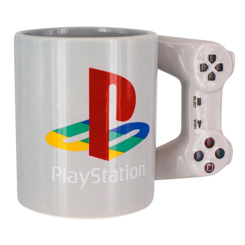 Taza blanca PlayStation PALADONE con asa en forma de mando