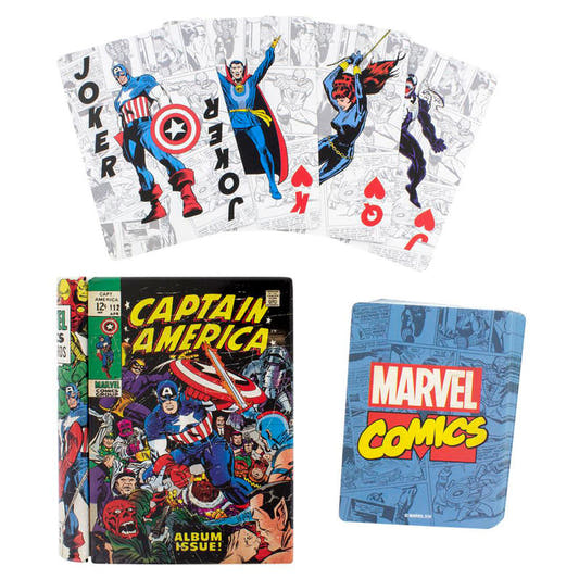 Baraja Marvel Comics con cartas ilustradas y caja metálica