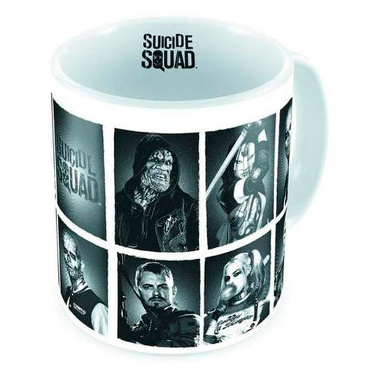 Taza SD TOYS del Escuadrón Suicida con personajes en blanco y negro