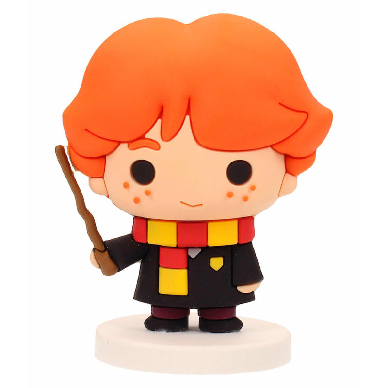 Figura mini de Ron de Harry Potter con varita y bufanda roja y amarilla